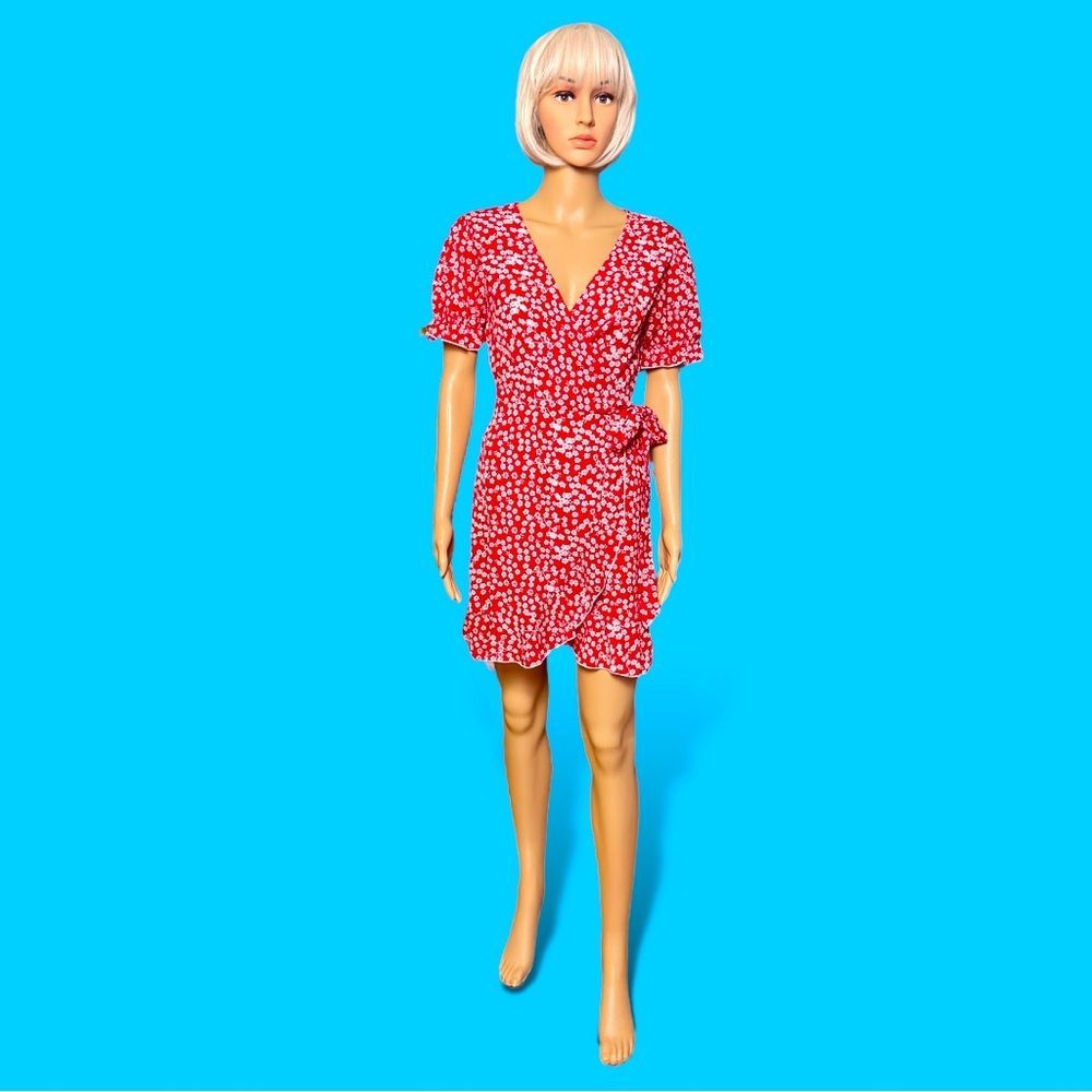 Red Floral Wrap Dress by Relipop, Size Small